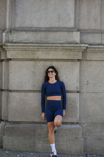 Crop Long Sleeve in Midnight Blue